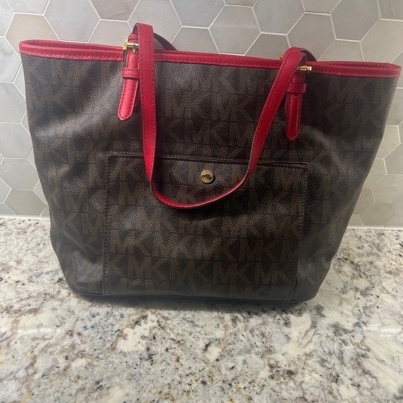 Michael Kors signature print large tote with red trim - Picture 1 of 8